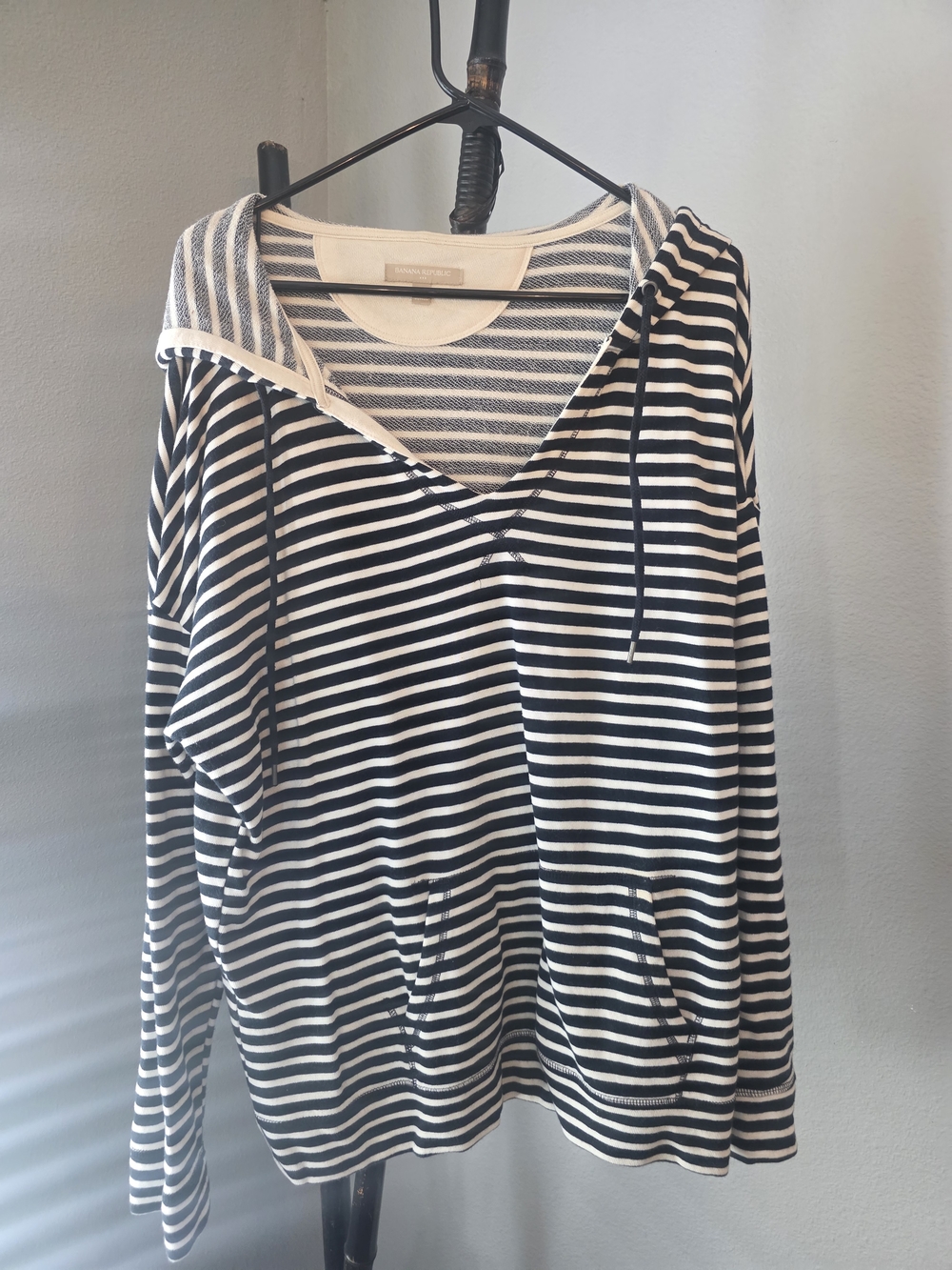 Banana Republic Black & White Striped Hooded Sweatshirt
